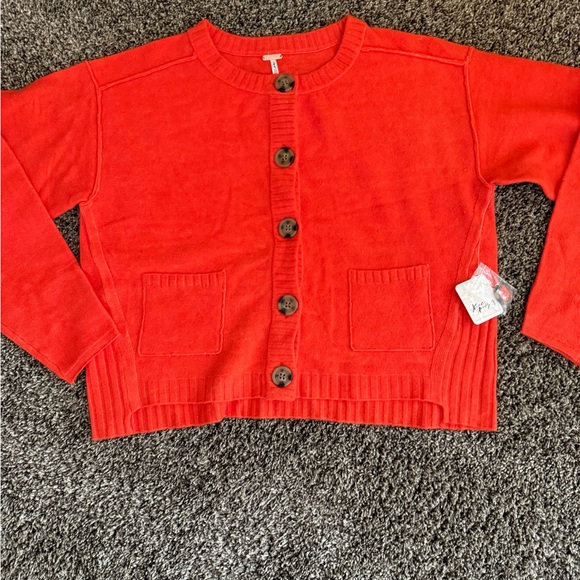 Free People Luna Cardigan Sweater, Red Alert, Small, NWT - Picture 2 of 14